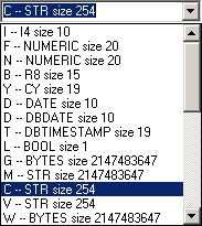 foxpro column types